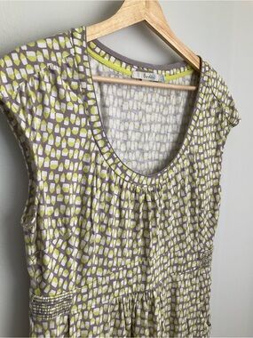 Boden 10 Margot Lime Green Gray Scoop-Neck Midi Dress in Geometric Print